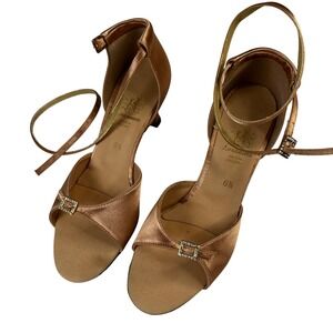 Supadance Women's Ballroom‎ Dance Heels Bronze Satin Rhinestone Buckle Size 9